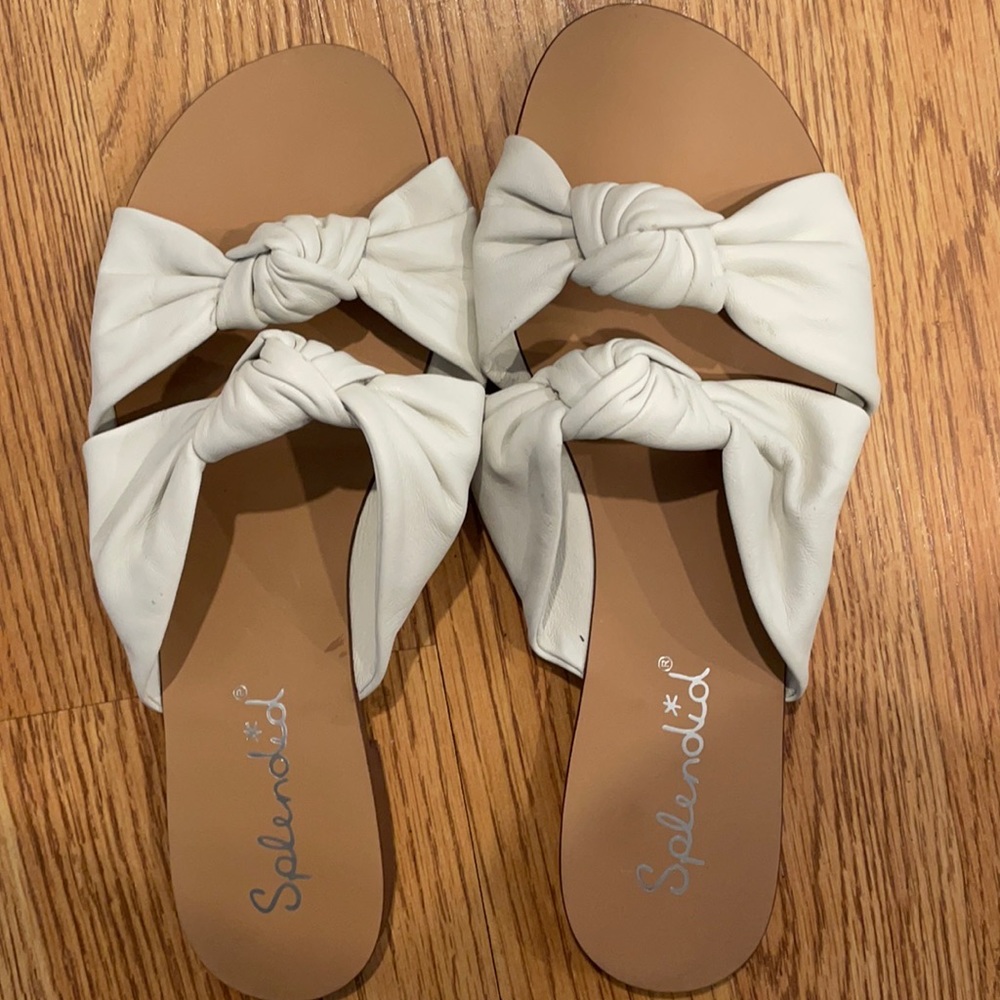 White slip on sandals